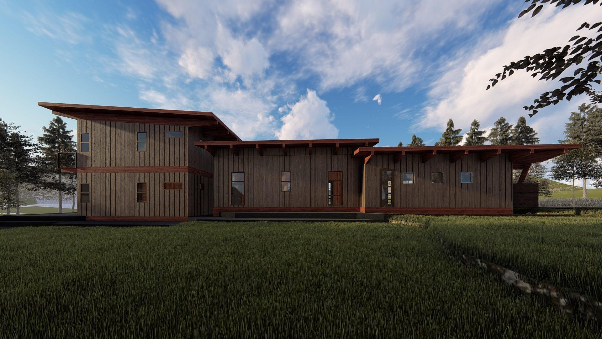 a rendering of a house in the middle of a field.